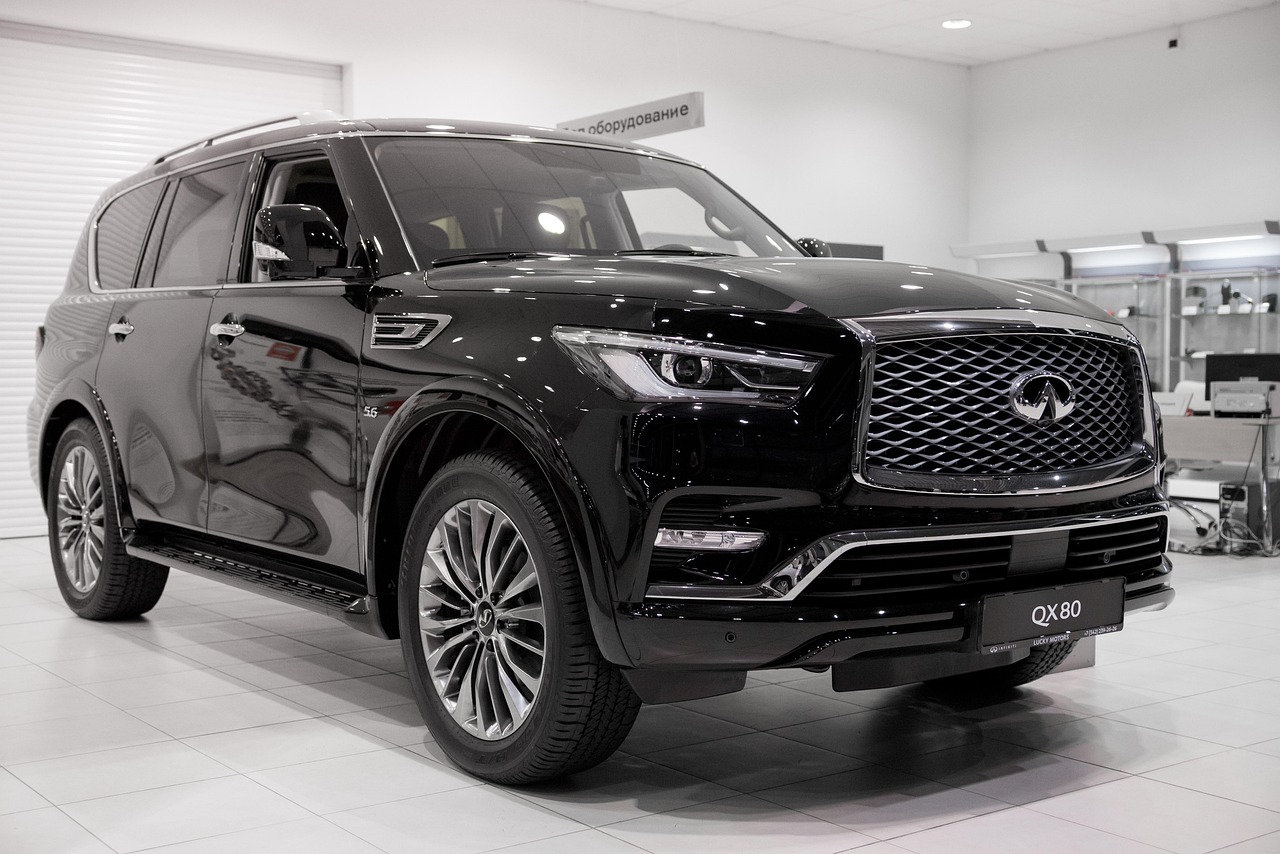 Black SUV on a glossy showroom floor